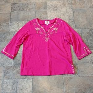 Quacker Factory beaded flamingo top size large